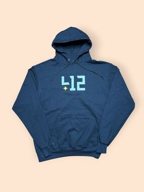 Four One Two X Champion Hoodie Sweatshirt Men’s Large Black 412 Pittsburgh